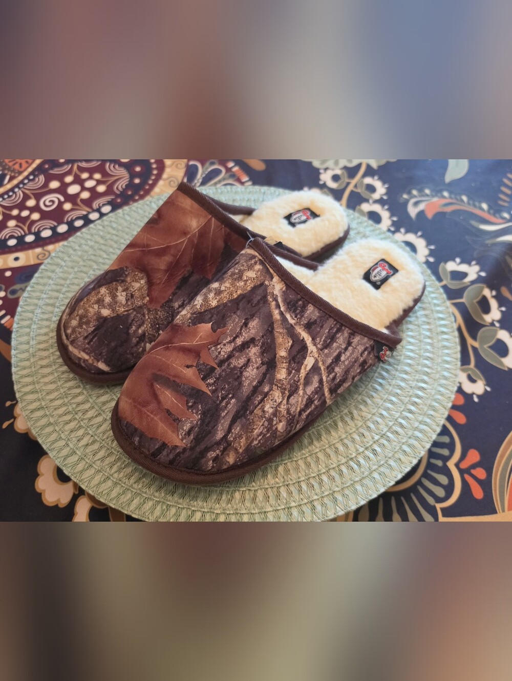 Justin Boots Men's Camo Brown Camo Faux Fur Slip-On Slippers Size 12 NWT